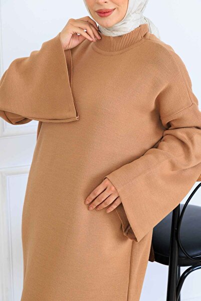 benguen Μακρύ πλεκτό φόρεμα H25303 Βιζόν