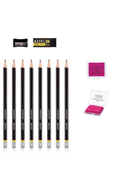 KarmaOfis قلم رسم (HB، B، 2B، 3B، 4B، 5B، 6B، 8B) ومحاية عجين وردية