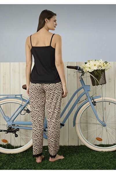 Pijamoni İpekli Kumaş Sabahlıklı Leopar Pijama Takımı 7570