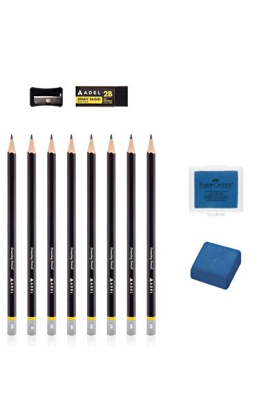 KarmaOfis قلم رسم (HB، B، 2B، 3B، 4B، 5B، 6B، 8B) ومحاية عجين باللون الأزرق ا...