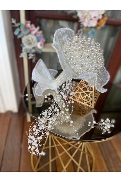 GÜRLEK TEKSTİL Yeni Sezon Özel Tasarım Incili Gelin Çiçeği, Gelin Buketi Plis...