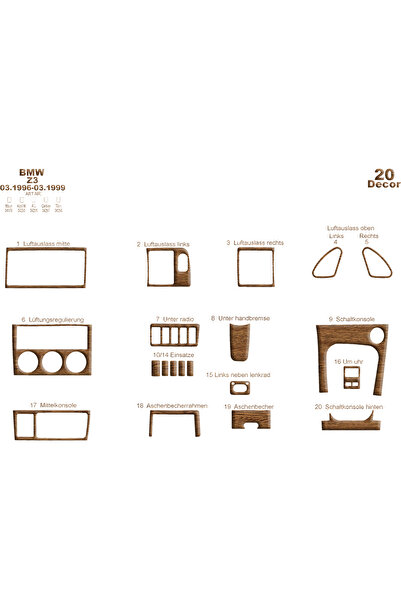 Marscockpitdesign Bmw Z3 كونسول متوافق مع توربيدو 1996-1999 20 قطعة