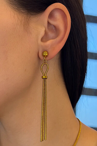 Vitastyle أقراط فولاذية إيطالية ذهبية اللون مع سلسلة متدلية 8.5 سم