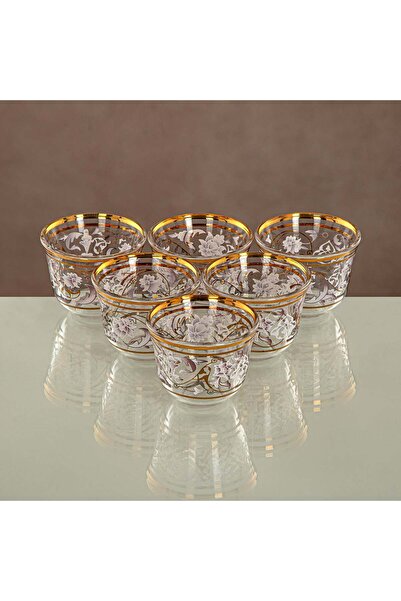 Radin Almarjan Tea & Coffee Set 18 Pieces, Glass, Clear & Golden Pattern (18 PCS SET-ZQDL) - Family Gather