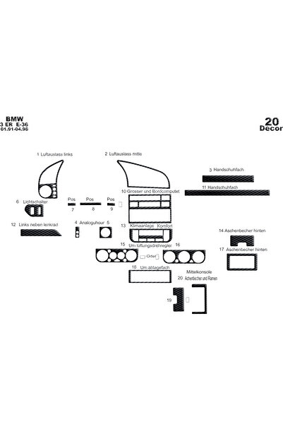 Genel Markalar Bmw 3 E36 Konsol-Alüminyum Kaplama 1991-1998 20 Parça
