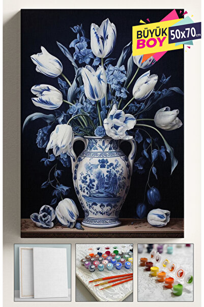 Genel Markalar Sayılarla Boyama Seti Numaralı Tuval Fırça Boya Dahil Kasnaklı Set 50x70 Cm - MAVİ VAZO