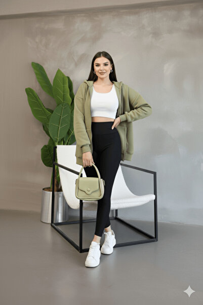 cemo Kadın Genç Unisex Cepli Kapüşonlu Fermuarlı Sweatshirt Hırka