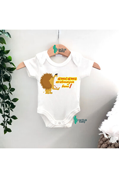 CACTUS COLLECTION Amca Dede Abi̇ Dayi Yazili Aslan Baby Bodysuit 100% Cotton