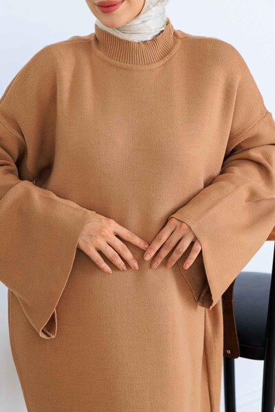 benguen Μακρύ πλεκτό φόρεμα H25303 Βιζόν