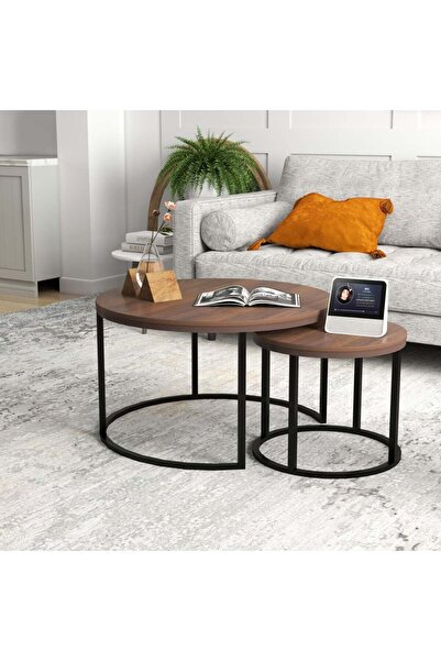 Danube Home Asgard Set of 2 Round Coffee Tables, Engineered Wood & Metal, Living Room Décor, 2 Yrs Warranty