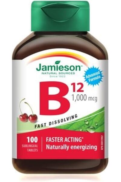 Jamieson Vitamin B12 Methylcobalamin Fast Dissolving Sublingual Tablets, 1,000 mcg, 100 sublingual T