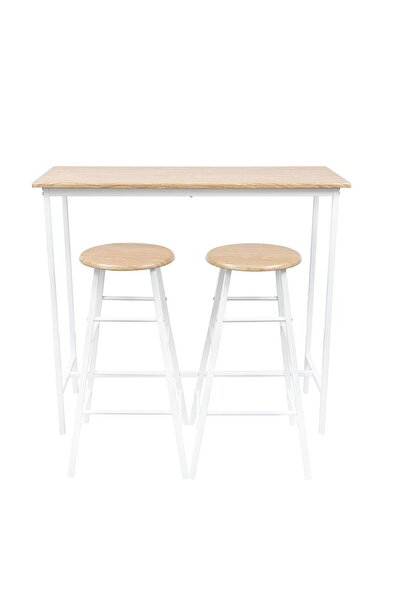 Danube Home Paloz 1+2 High Table Set - Sonoma Oak/White, Engineered Wood Dining Set with 2 Chairs