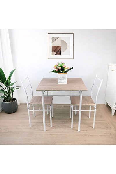Danube Home Viola 1 + 2 Dining Set - Light Oak Engineered Wood Table & 2 Beig...