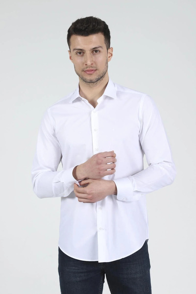 Daniel Bessi Long Sleeve Slim Fit Basic Filafil Cotton White Classic Men's Shirt
