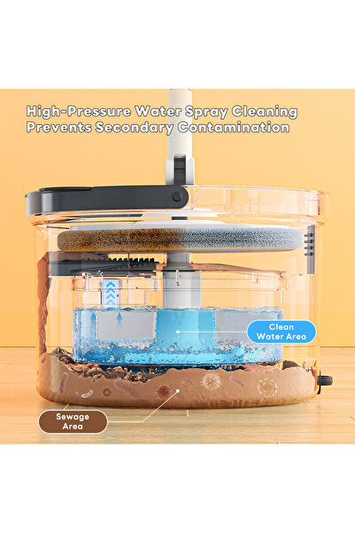 sharpdo Household Floor Cleaning Tool - Spin Mop with Bucket, 2 Cloths, Adjustable Mop Height