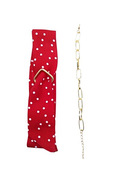 maia Gold Color Chain + Polka Dot Fabric Women's Design Bracelet