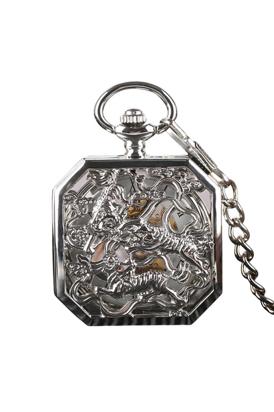 Gorben Ceas de buzunar PM031 Argintiu - Mecanic, Afișaj cu cifre romane, Husă...