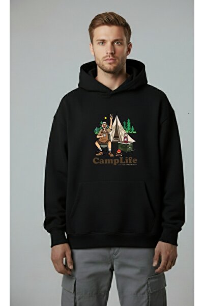 LORVEX Camp Life Pre-Imprimat Oversize Unisex Bumbac Swea tricou