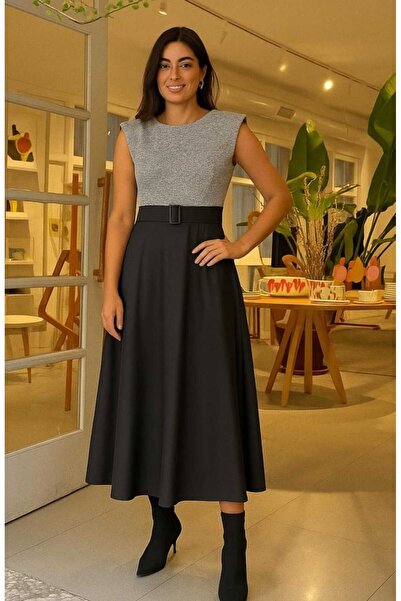 Dmd Kışlık sonbaharlık midi boy kemerli elbise