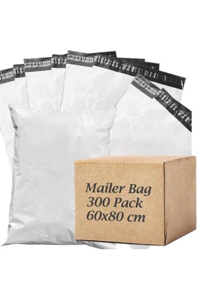 MARKQ عبوة من ٣٠٠ كيس بريدي أبيض من البولي إيثيلين | أكياس شحن ذاتية الغلق لاصقة مقاس ٦٠×٨٠ سم للتوصيل