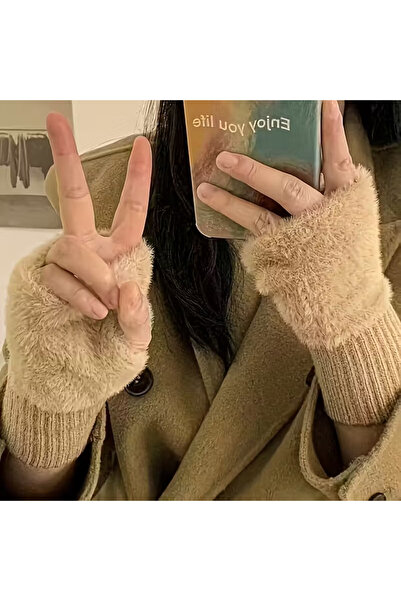 TATA CRAFT Зимові рукавички без пальців з хутром Стильні в'язані рукавички для жінок і чоловіків