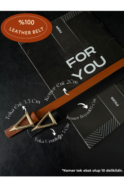 Fiori Genuine Leather Triangle Buckle Basic Women's Trouser Belt, Coat Belt, Dress Belt