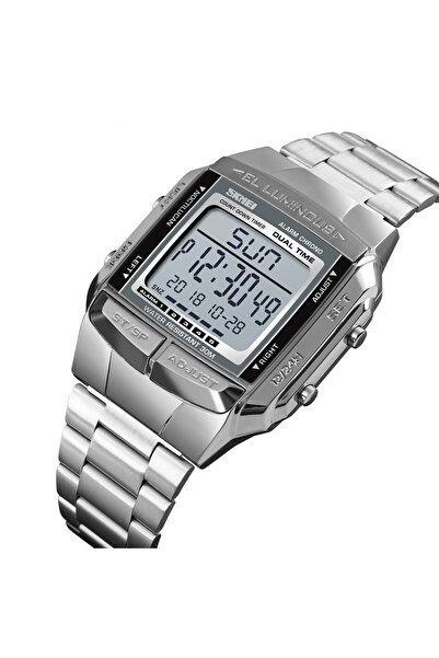 Skmei Ceas bărbătesc casual, cronograf, digital, cu alarmă LED, oțel inoxidabil