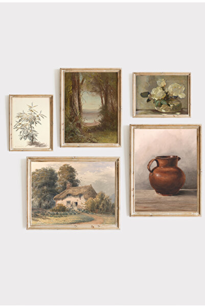 Home Rustik Ev Dekoru Çerçeveli Poster Seti – Sakin Doğa ve Klasik Sanat