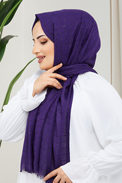 Feiza Collection Pamuklu Soft Simli Mor Şal
