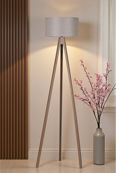 Lambazade Ahşap Gövdeli Kahverengi Ayaklı Lambader Kahverengi Başlık