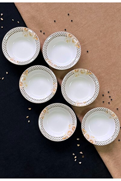 Erbaşlar Rose Gül Lüx Rölyefli 6 Parça Yuvarlak Çorba Tabağı Seti , ÇORBA TABAĞI (16,5 CM)