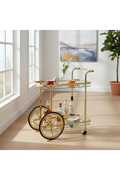 Danube Home Raven 2 Tier Steel Serving Trolley - Stylish Dining Room Cart with Durable Design, 1 Year Warranty