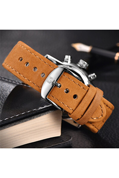 Benyar Ανδρικό ρολόι μόδας χρονογράφου με δερμάτινο λουράκι χαλαζία