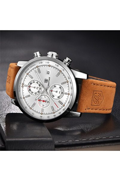 Benyar Ανδρικό ρολόι μόδας χρονογράφου με δερμάτινο λουράκι χαλαζία