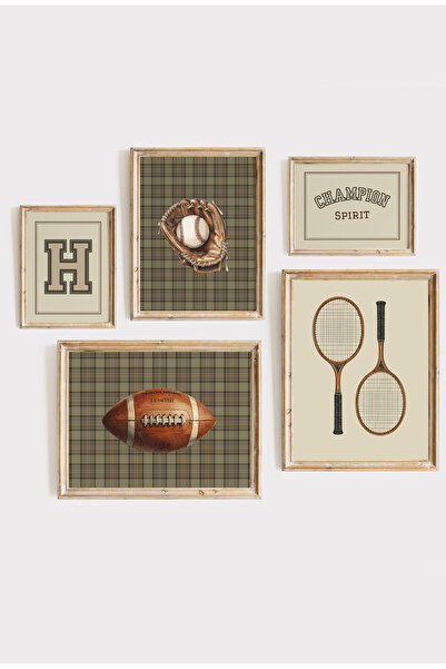Kids Retro Spor Konseptli Çerçeveli Poster Seti – Erkek Çocuk & Genç Odası Dekoru