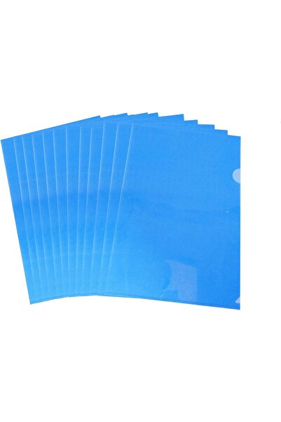 MARKQ A4 Plastic File L-Type Folder Clear Project Pockets Document Sleeve for Office, Blue (Pack of 12)