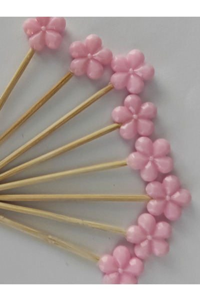 tm tasarı mağazası 20 Adet Pembe Papatya Boncuklu Pasta Kürdanı 6,5 cm - Çiçe...