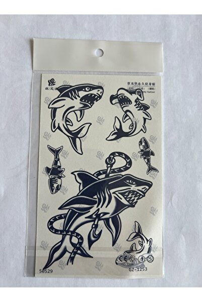 Airbrush Tattoo Köpek Balığı 18x11 cm Yarı Kalıcı Geçici Dövme