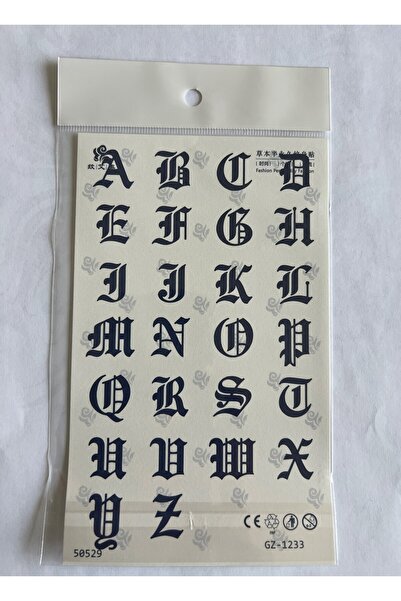 Airbrush Tattoo Alfabe Harfler 18x11 cm Yarı Kalıcı Geçici Dövme
