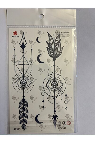 Airbrush Tattoo Ok ve Göz 18x11 cm 1 Aylık Yarı Kalıcı Yapıştırma Geçici Dövme