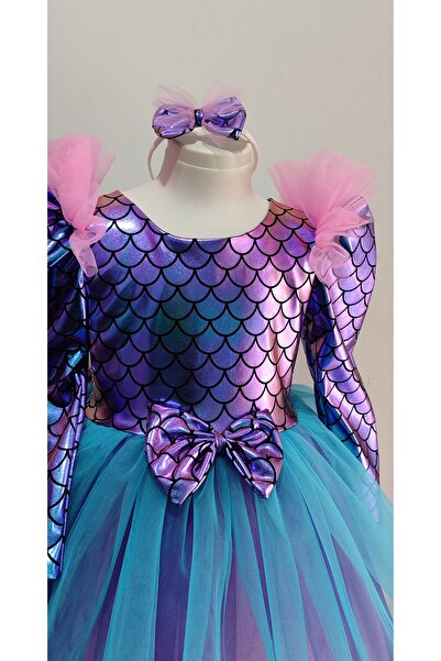 BOZTAŞ BEBE DENİZKIZI UZUN KOLLU TAÇLI ABİYE & DOĞUM GÜNÜ ELBİSESİ & DENİZKIZI KOZTÜM & DENİZKIZI PARTİ