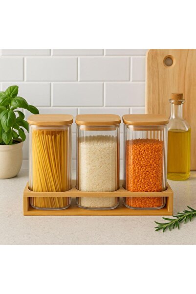 naturelove طقم توابل زجاجي مكون من 3 قطع مع حامل من الخيزران، طقم توابل زجاجي...