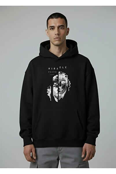 LORVEX Miracle Faith Imprimeu frontal Oversize Unisex Bumbac Swea tricou