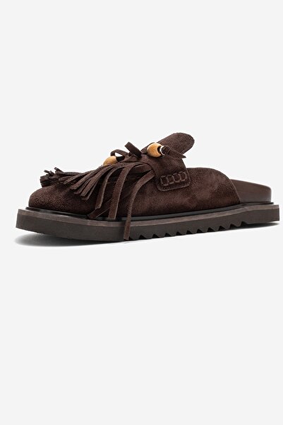 LuviShoes Carol Brown Suede Tasseled Genuine Leather Women's Closed Toe Slippers