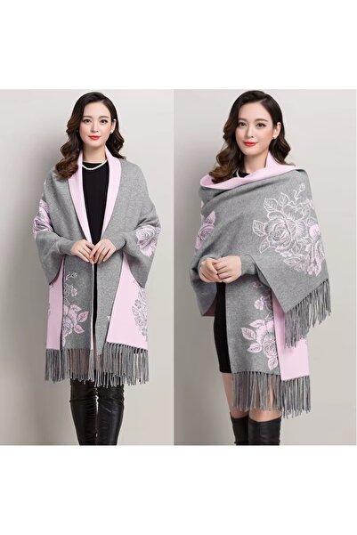 DU Stretchy faux wool shawl cardigan with fringes at the ends, suitable for winter and night outings, 185 * 60 cm