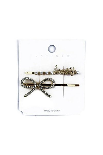 OEM Set Agrafe cu Perle si Fundita, Auriu Stralucitor, 6x5.5cm, 2 buc