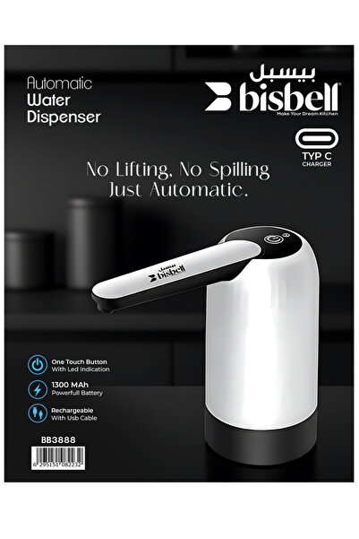 Bisbell Automatic Water Dispenser - Rechargeable - 1300mAh Battery,One-Touch,Type C Charging,BB3888