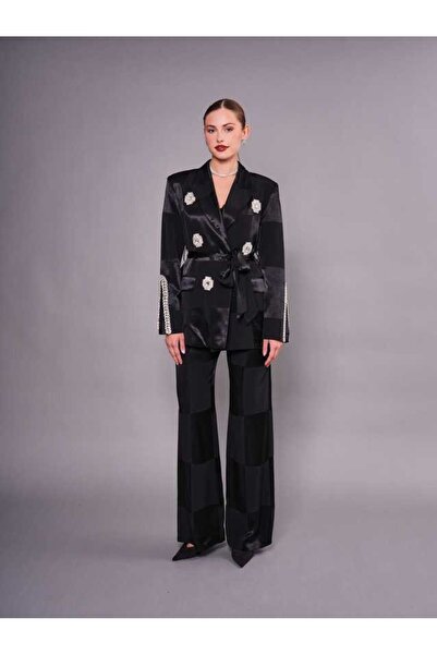 SERPİL Taş Detaylı Saten Kuşaklı Takım 50343