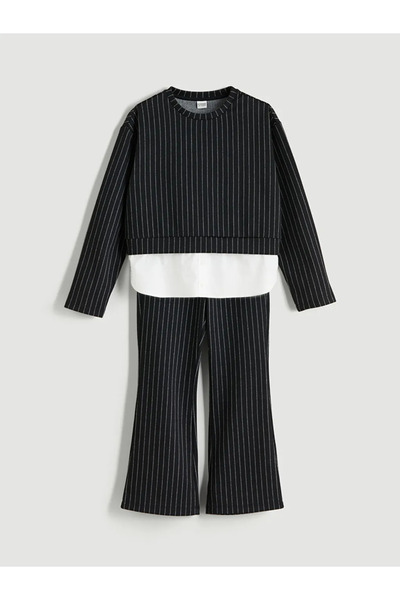 LC Waikiki Lcw Kids Black Crew Neck Girls' Sweatshirt and Pants
