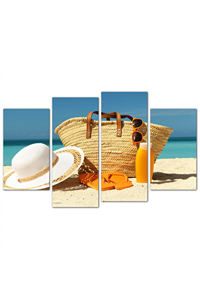 Generic لوحه جداريه - أدوات النزهه على الشاطئ - 1544 - مقسمه أربعة قطع